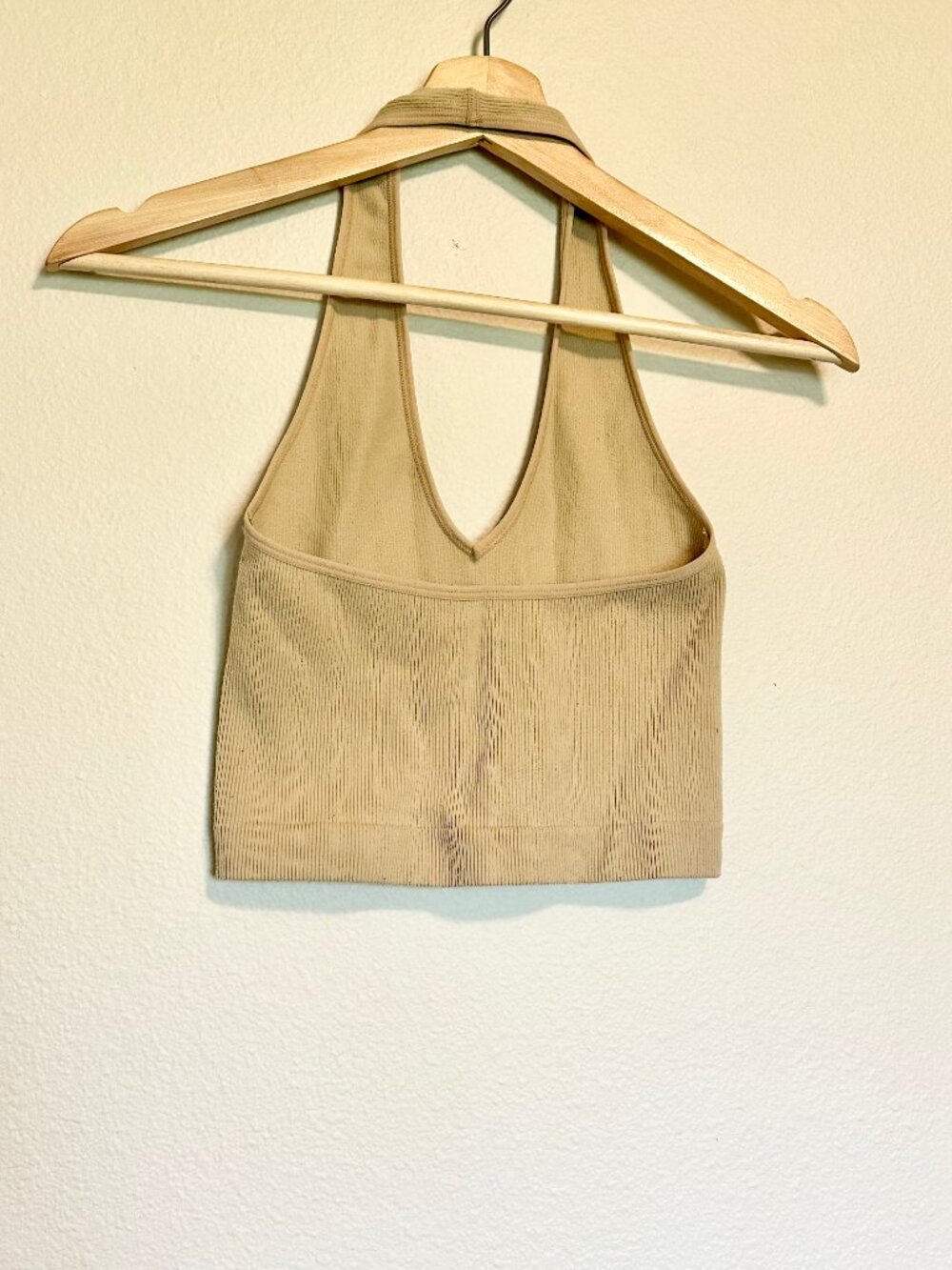 Neutral Beige Ribbed Halter Top - Picture 2 of 2